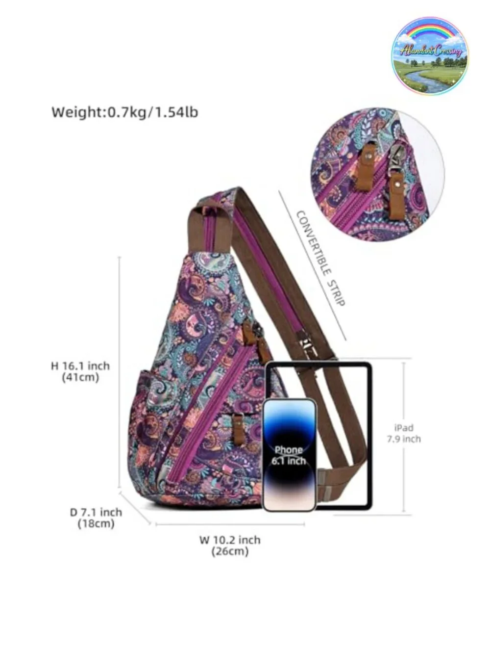 Canvas Sling Bag - Small Crossbody Backpack Shoulder Casual Daypack